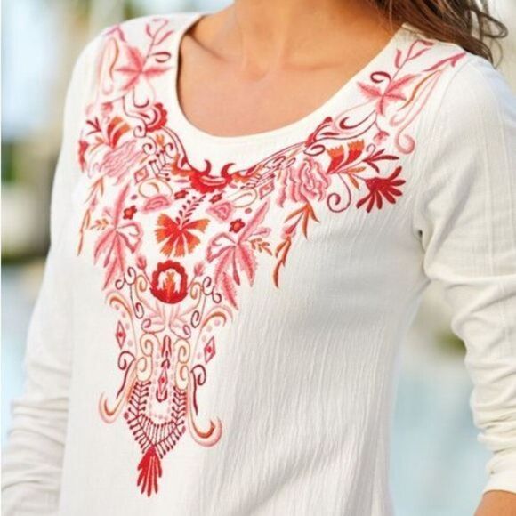 Soft Surroundings Canary Island Embroidered Tunic Top White Multi Size‎ M - Picture 2 of 14